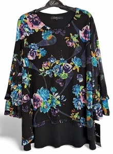 Blusa túnica Calessa para mujer GRANDE multicolor en capas negra floral nueva con etiquetas - Imagen 1 de 9