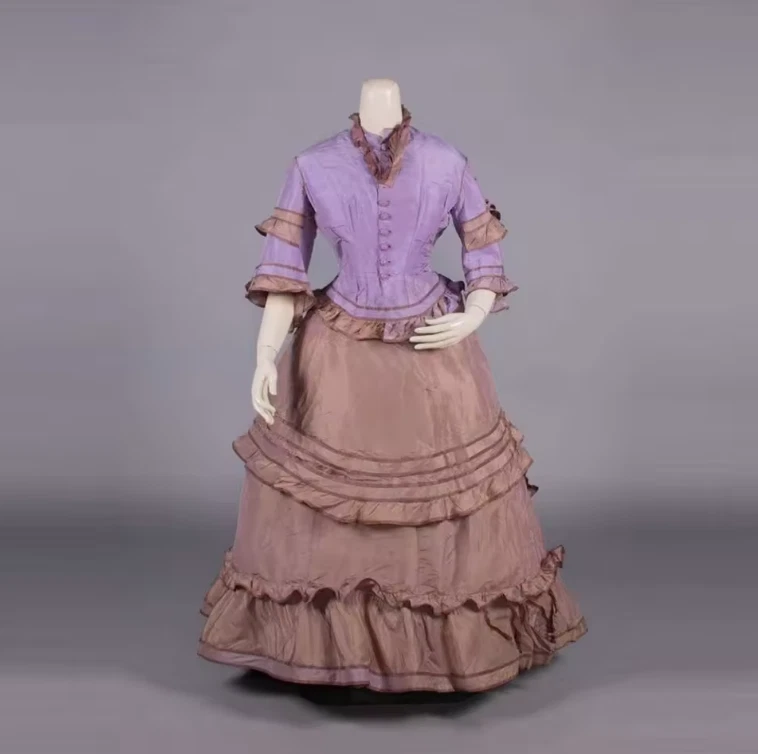 1870s Victorian Edwardian Day Dress Colonial Civil War Royal Court Queen Baroque - Image 1 of 4