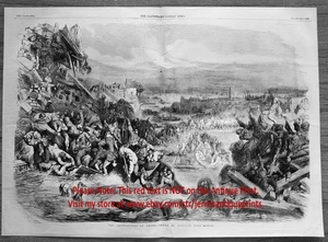 Floods in Lyons France Gustave Dore, Huge 2X-Folio 1850s Antique Engraving Print - Picture 1 of 9