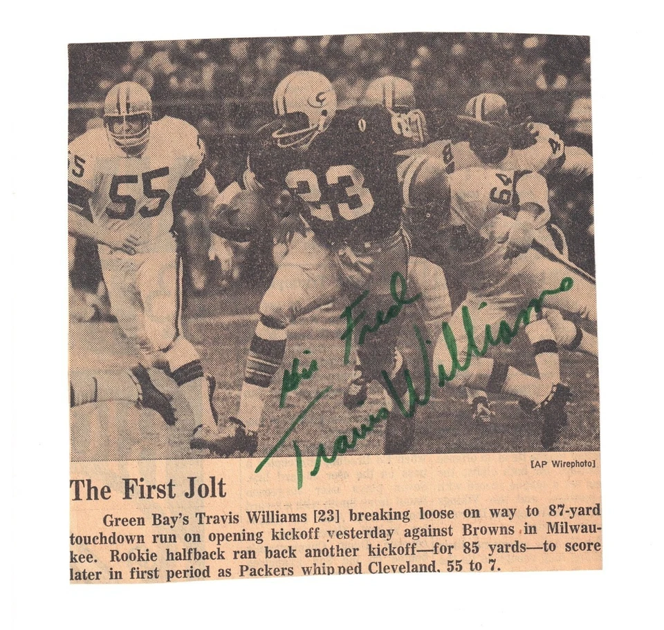 NFL Green Bay Packers RARE Travis Williams "Roadrunner" Signed Newsphoto 1967 - Image 1 of 1