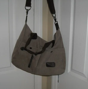 Klassische modische Canvas-Einkaufstasche, Hauptreißverschluss ist defekt, hellbraun/braun - Bild 1 von 7