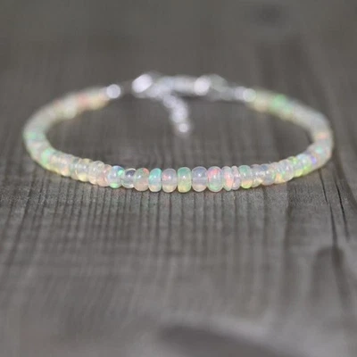 Pulseira delicada de pedra opala branca natural pulseira de cristal de cura minimalista - Imagem 1 de 4