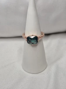 Bomb Party Ring Size 8 "Modern Deco" Paraiba Tourmaline On Rose Gold Plating - Picture 1 of 4