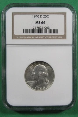 1940-D 25c NGC MS66. A nice and original ultra-gem.  (825202) - Image 1 of 4