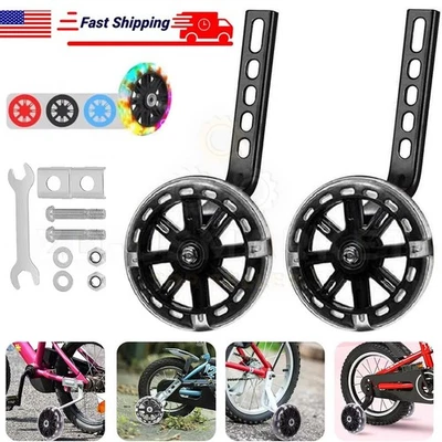 1 Pair Training Wheels bike fit for 12/14/16/18/20" bike Flash light Wheel Black