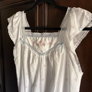 Vintage 60s 70s Miss Elaine Cotton Embroidered Nightgown size Small - Bild 1 von 8