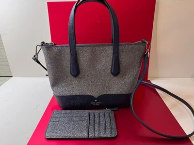 Set of 2 Kate Spade Glitter Glimmer Small Zip Satchel Crossbody Bag Black - Image 1 of 4