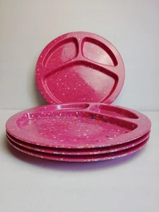 ZAK! Melamine Sectioned 11" Pink Confetti Dinner Plates ~ Set of 4 - Picture 1 of 8