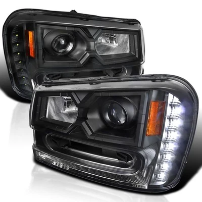 Black Fits 2002-2009 Chevy Trailblazer Led Strip Projector Headlights Left+Right - Image 1 of 4