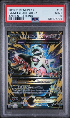 2015 POKEMON XY ANCIENT ORIGINS #92 FULL ART/M TYRANITAR EX PSA 9 - Image 1 of 2