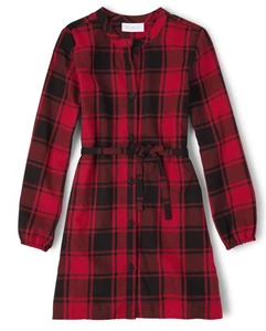 girls Long Sleeve Fashion Casual Dress, Buffalo Plaid Red, X-Small US - Picture 1 of 2