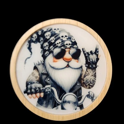 Biker Gnome Black & White Skull - LED Night Light with Wooden Base - Image 1 of 2