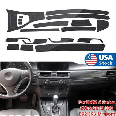 19Pcs Carbon Fiber Look Interior Trim Set Stickers For BMW E90 E92 E93 2005-2012 Foto 1 de 4