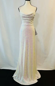 B. Darlin Iridescent Sequin Gown – White, Size 13/14 - Picture 1 of 4