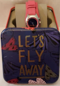 VTG Fossil Women's Wristwatch - Pink Leather Band -ES-9864 -NIB - Let's Fly Away - Picture 1 of 11