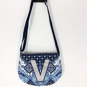 Justice Girls "V" Initial Blue Paisley Small Shoulder Purse/ Coin Purse/ Bag - Picture 1 of 5