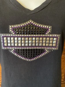 HARLEY-DAVIDSON "Studded" Bar & Shield B&S Logo TOP, Sun H-D Denver CO, Sz S/M - Picture 1 of 5