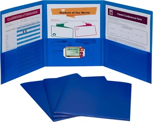 3-Pocket Tri-Fold Heavyweight Poly Portfolios, Blue, Box of 24 (33945-24) - Picture 1 of 4