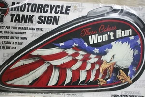 THESE COLORS DONT RUN EAGLE MAN CAVE GARAGE Motorcycle gasTank Metal Sign - Picture 1 of 4