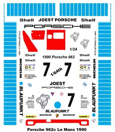#7 Blaupunkt Porsche 1990 1/64th HO Scale Slot Car Waterslide Decals
