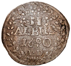 GERMAN STATES MAINZ SILVER 2 ALBUS 1690 F Archbishop Anselm Francis of Ingelheim - Picture 1 of 6