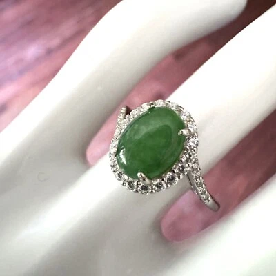 Anillo Banda Jadeíta Birmania Grado A Ajustable Plata de Ley S925 Foto 1 de 4