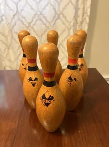 6 Vulcan Red Diamond Ten Pins Vintage Wood Bowling Pins - Picture 1 of 5