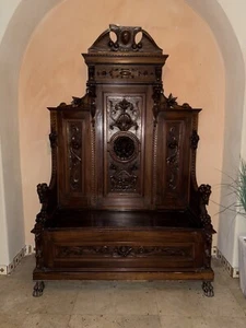 Renaissance RevivalCarved Oak Bench - Picture 1 of 2