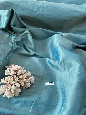 DESIGNER QUALITY IRIDESCENT SILK DUPIONI SLUBBY - OLIVE GREEN/TURQUOISE!!! - Image 1 of 4