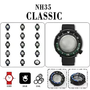 For NH35/NH36 Watch Movement PVD 45MM Black Case Inner Shadow Black Rubber Strap - Picture 1 of 25