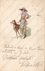 1923 Donnina con cane Collie Vintage Fashion Glamour Lady Cartolina illustrata