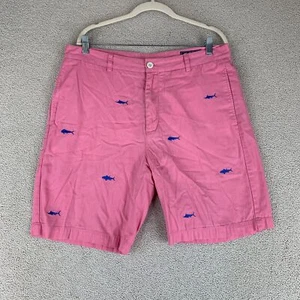 Vineyard Vines Chino Shorts Men's Waist 35 Pink Embroidered Fishes Flat Front - Picture 1 of 7