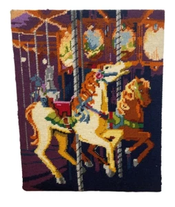 vtg victorian cottage core finished cross stitch carousel horse 14x11 unframed - Picture 1 of 5