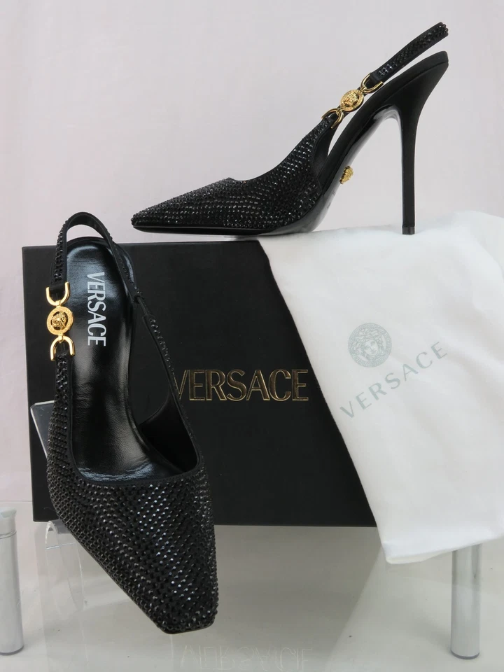 Versace Sling Back Patent Leather Shoe Black 9.5 US (39.5) 1012579 IT