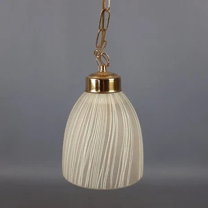 Murano Glass Opaline Striped Pendant Chandelier Brass Vintage 1960 - Picture 1 of 13