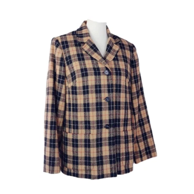 Blazer Ciervo Blanco Negro Camel Mezcla de Lana a Cuadros Clásico Forrado Bolsillos Talla 8 Foto 1 de 4