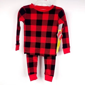 Christmas Pajamas Boys Girl 2T Red Black Plaid 2 Pc Set Sleepwear Toddler Unisex - Picture 1 of 6