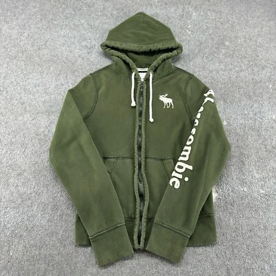ВИНТАЖНАЯ женская толстовка с капюшоном Abercrombie M зеленая на молнии Muscle хлопок с надписью Y2K - Изображение 1 из 4