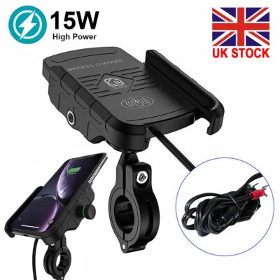 15W Motorcycle Motorbike Phone Holder Charger Fast Wireless charging Universal - Image 1 of 4