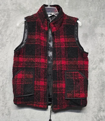Chaleco sin marca para mujer mediano rojo negro a cuadros cremallera completa imitación cuero borla Foto 1 de 4
