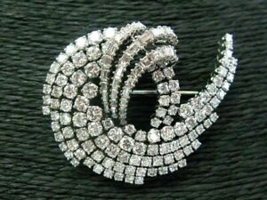 5 Ct Round & Baguette Simulated Diamond Cluster Brooch Pin 14k White Gold Plated