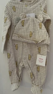 Disney Winnie The Pooh 0-3 Monate Haferflocken Schlafanzug & Baumwollmütze  - Bild 1 von 6