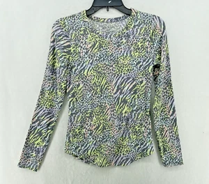 No Boundaries Shirt Women's Sz S Yellow Purple Animal Print Pullover Long Sleeve - Picture 1 of 10