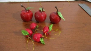 Set of 7 Miniature RED APPLE Christmas Ornaments - Picture 1 of 3