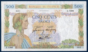 Billet 500 Francs, LA PAIX. 05-11-1942. France - Picture 1 of 2