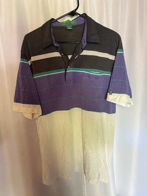 Polo de golf vintage de los 90 Grand Slam de Munsingwear Penguin L púrpura verde azulado a rayas Foto 1 de 4
