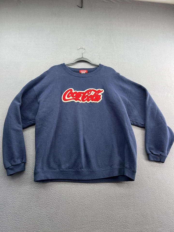 Sudadera De Colección Coca-Cola Para Hombres XL Azul Marino Cuello Redondo Vellón Chenilla Parche Logo Foto 1 de 4