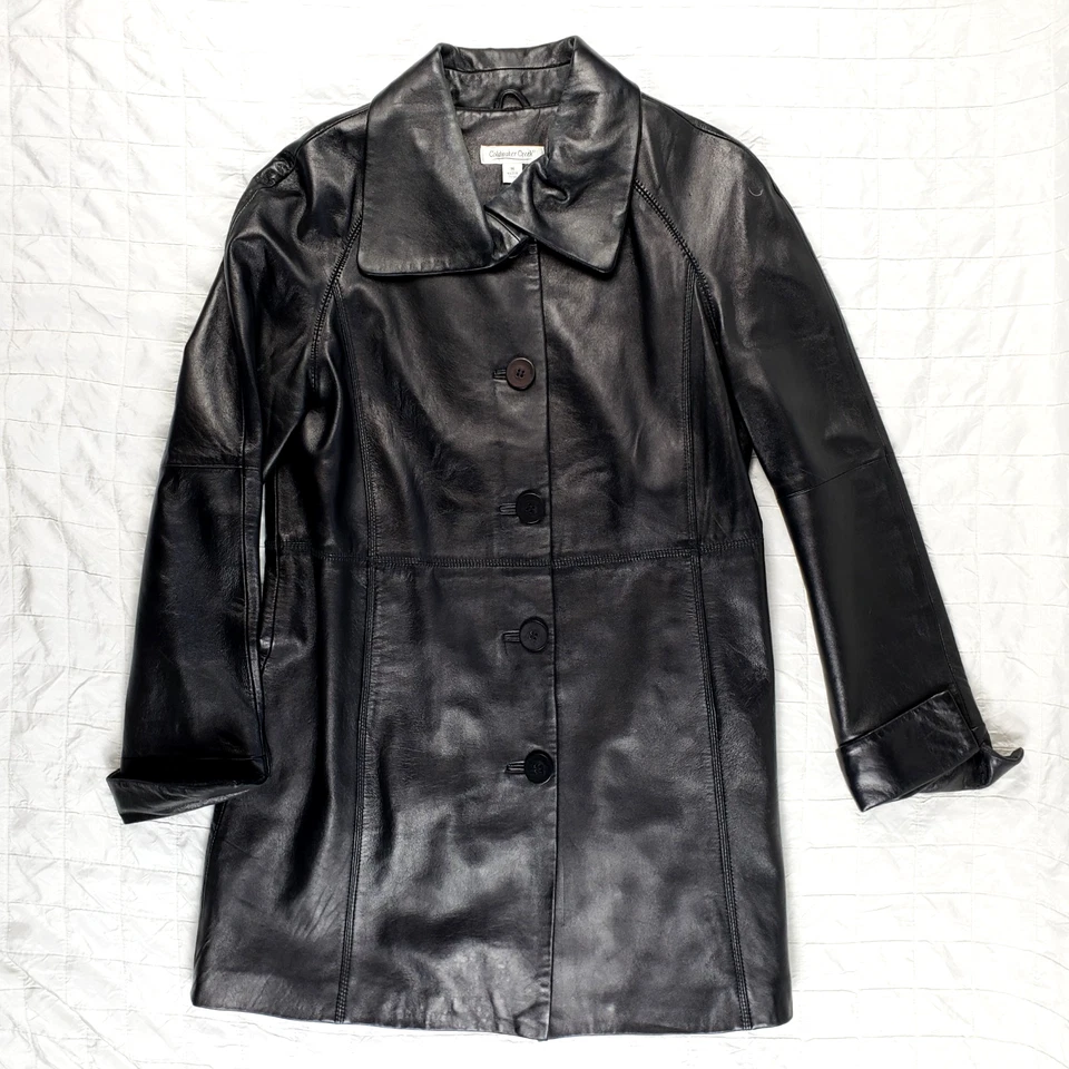 Coldwater Creek женщин средний легкий черный кожаный пальто середины бедра 2 кармана - Изображение 1 из 4
