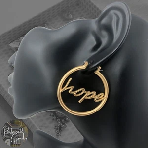 Womens Matte Gold Hope Large Hoops Circle Round Earrings Casual Party Jewelry - Picture 1 of 3