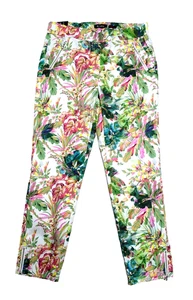 NWT Robell Nena 09 Trousers Size US 8 Jacquard Stretch Floral Pull On Ankle Zip - Picture 1 of 17